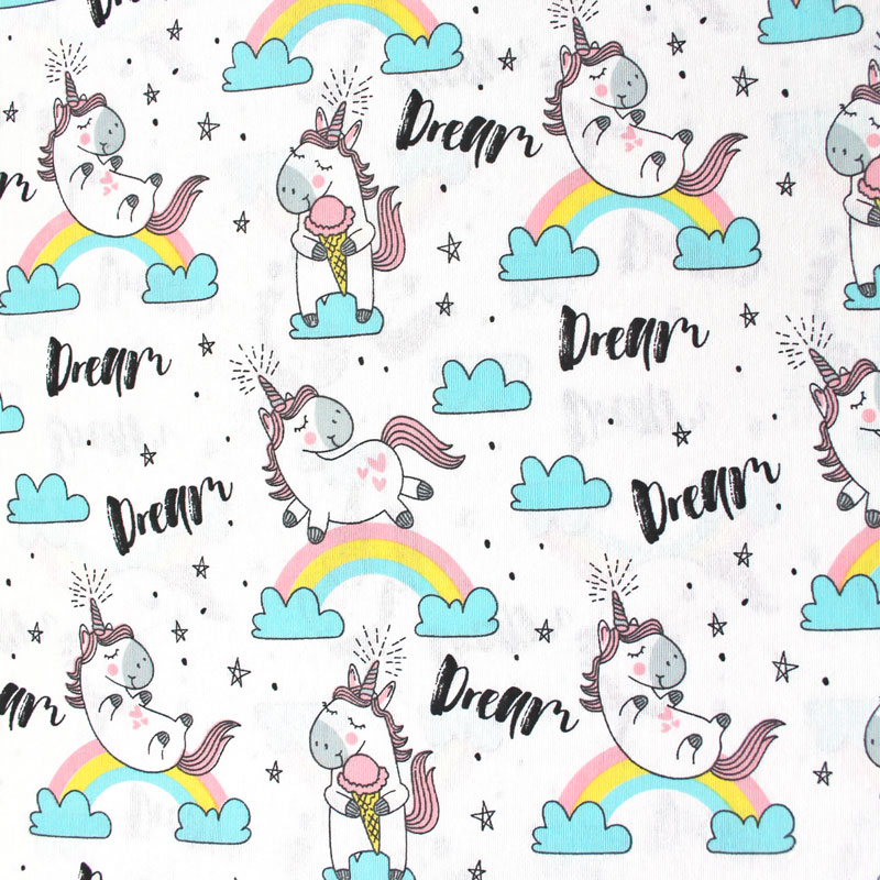 tela de loneta con estampado unicornios